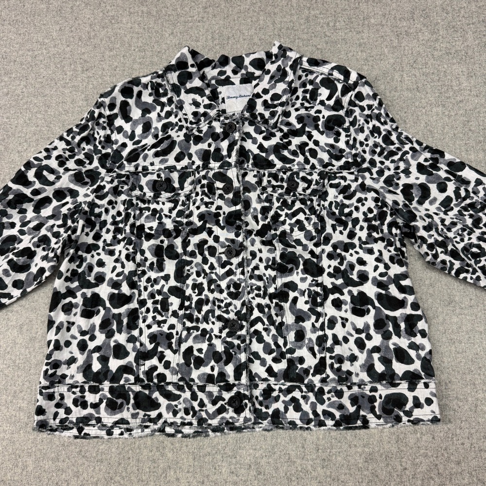 Tommy Bahama Desert Cat Jacket XL Black White Leopard Print Linen Trucker NWT